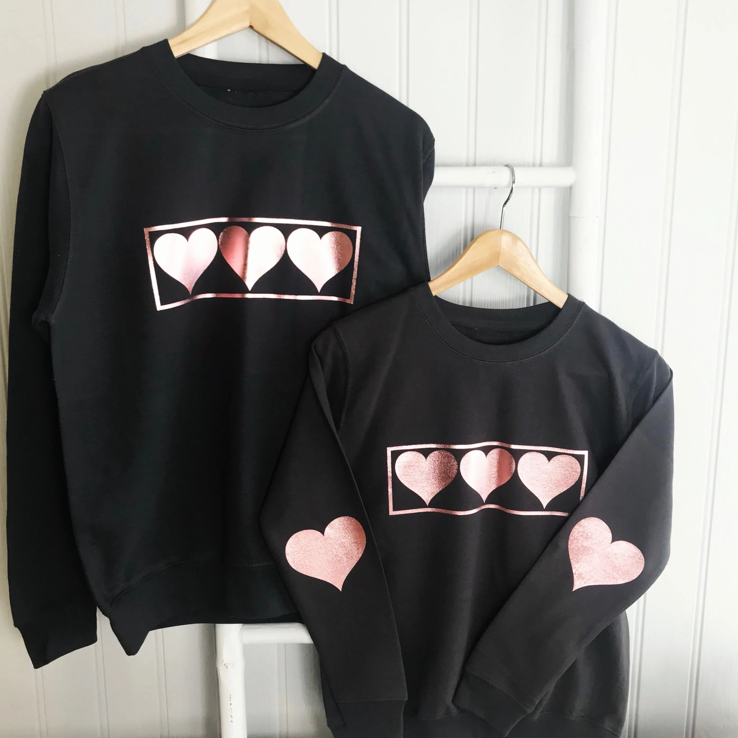 Mummy and Me Rose Gold LOVE HEART  Design GIFT SET  Long Sleeve Sweatshirts - Charcoal Grey or Black