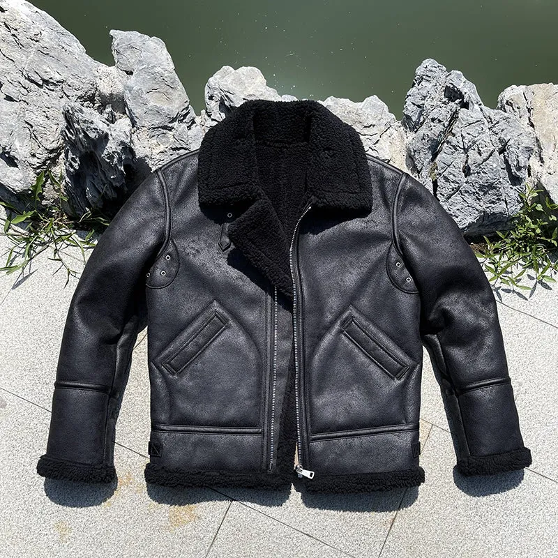 New Fashion Winter Thick Fur Integrated Men's Suede Lamb Coat male Motorcycle Slim Short Jackets