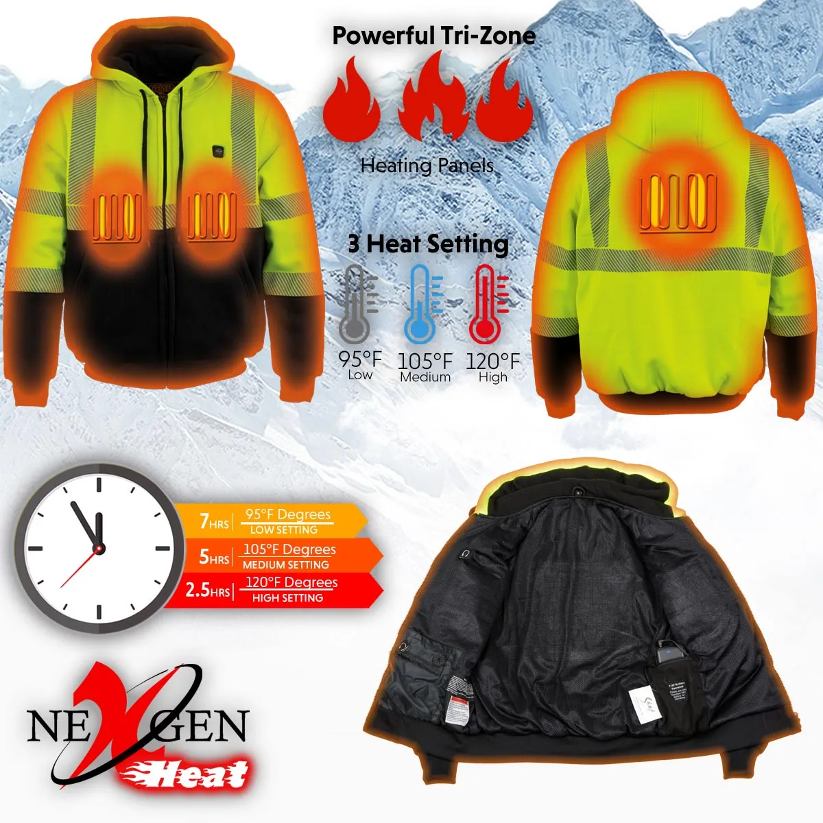 Nexgen Heat MPL2773SET Women's Heated Hoodie High-Viz Reflective -