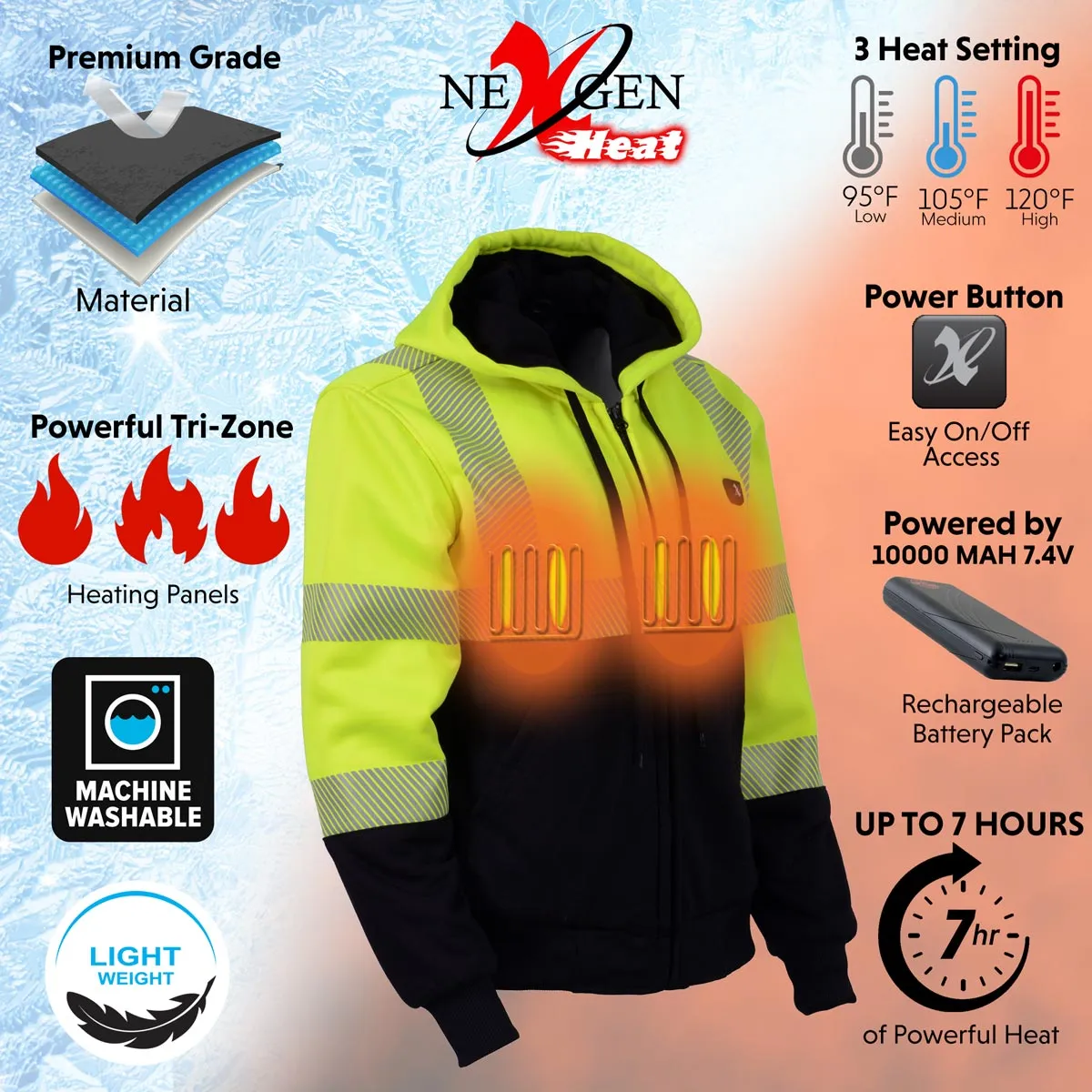 Nexgen Heat MPL2773SET Women's Heated Hoodie High-Viz Reflective -