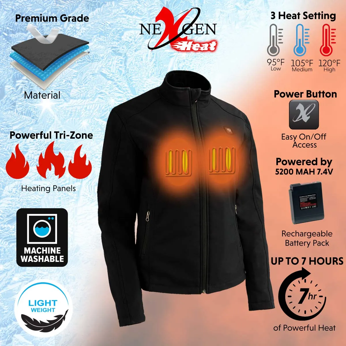 Nexgen Heat NXL2760SET Women's Black 'Heated' Soft Shell Jacket Front