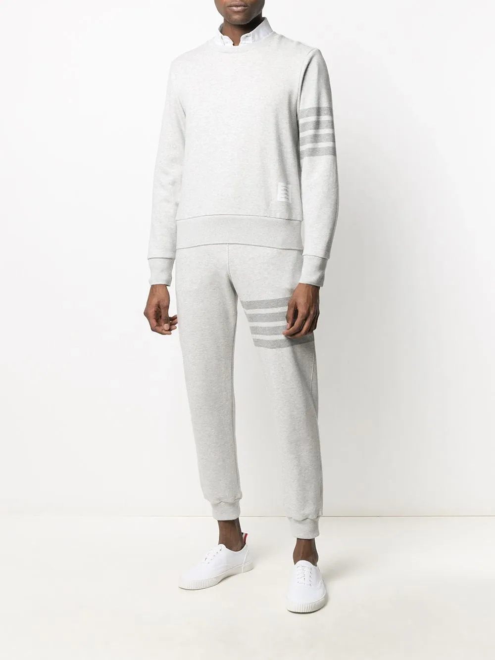 Pastel Grey Loopback Terry Tonal 4-Bar Relaxed Fit Crew Neck Sweatshirt