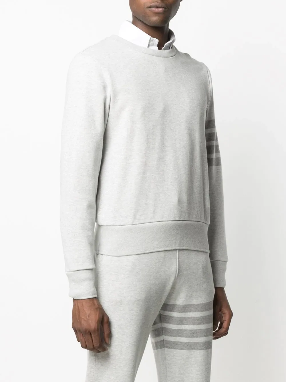 Pastel Grey Loopback Terry Tonal 4-Bar Relaxed Fit Crew Neck Sweatshirt