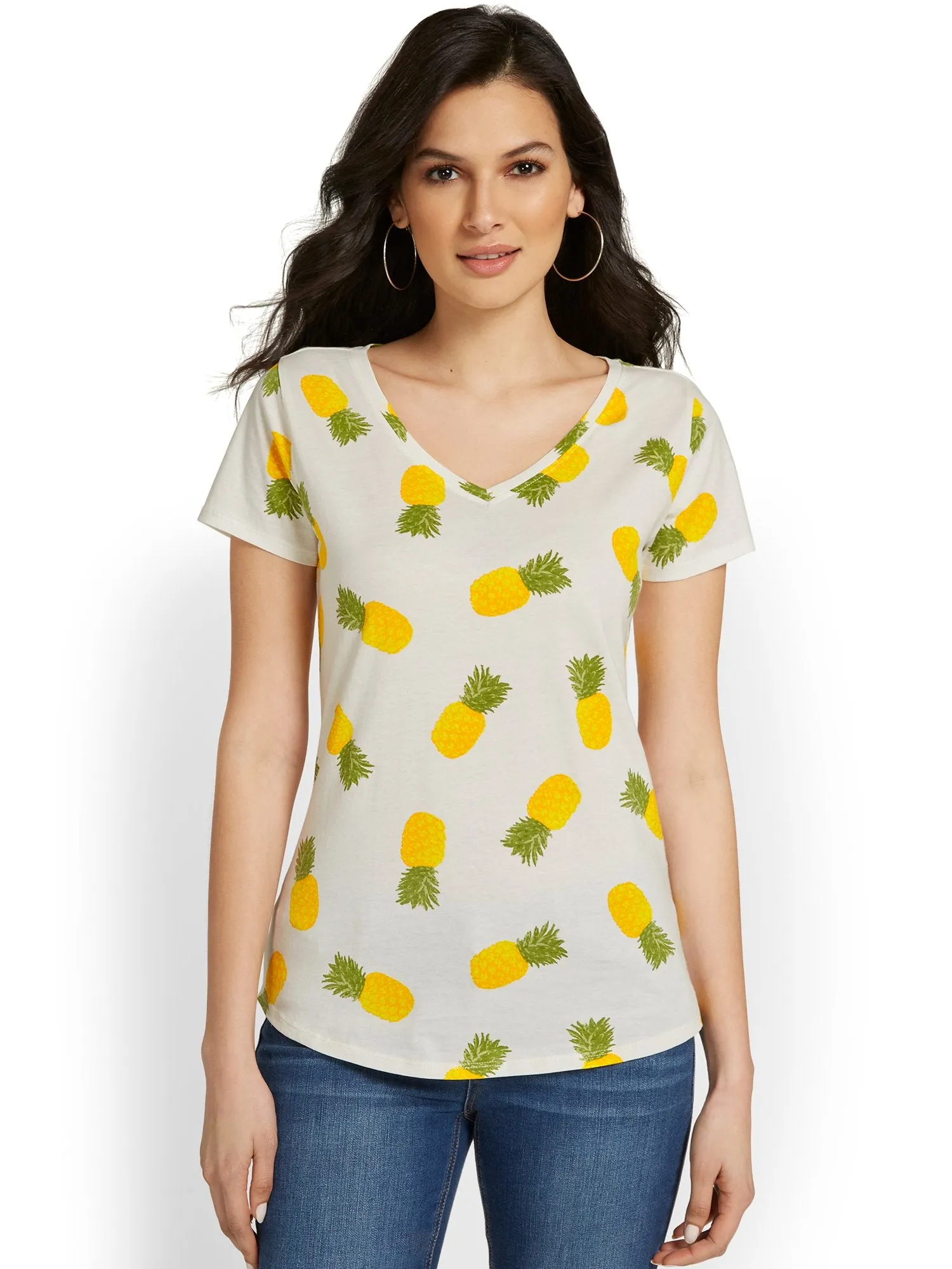 Pineapple-Print V-Neck Perfect Tee