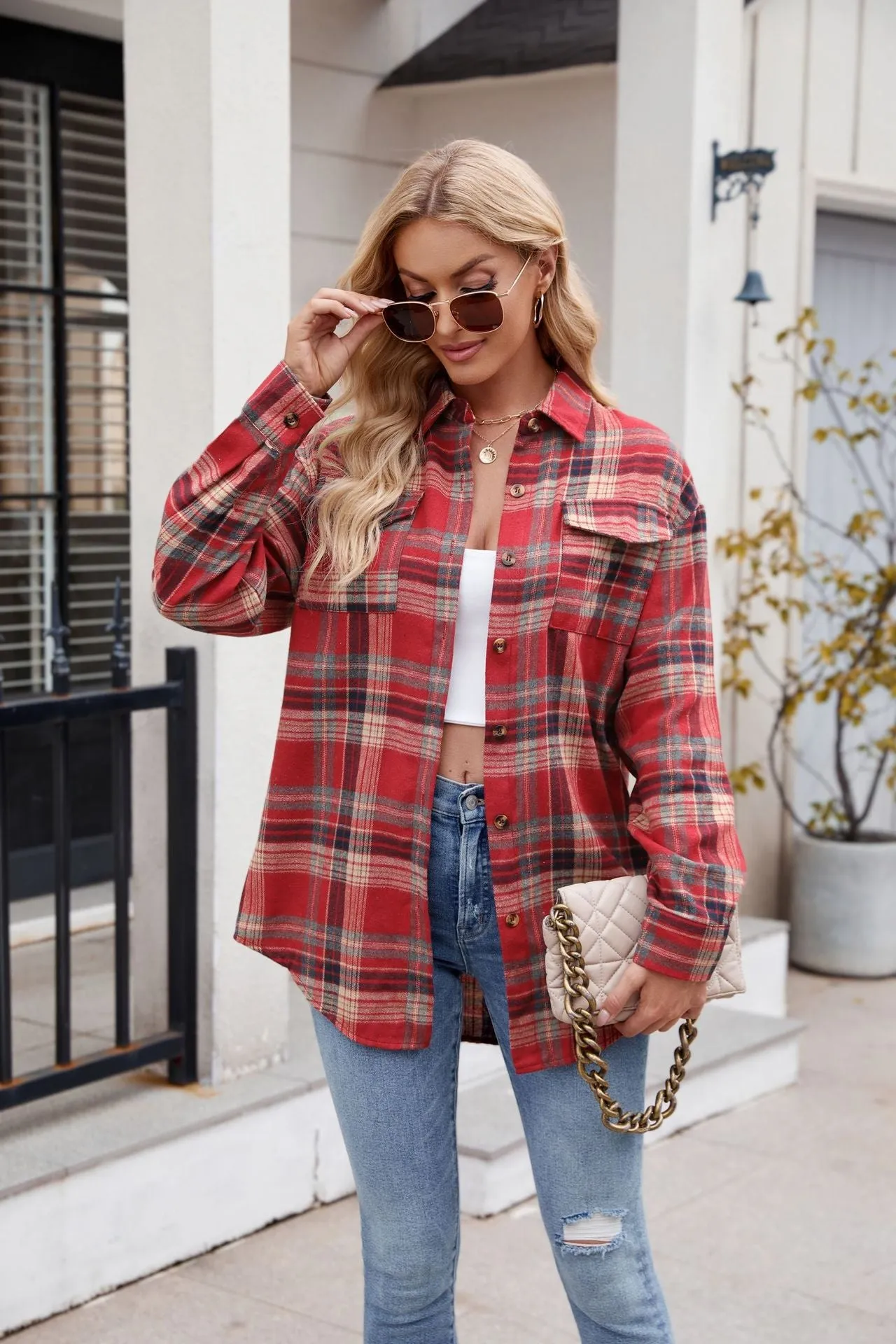 Plaid Button Up Long Sleeve Shirt - 7 Colors