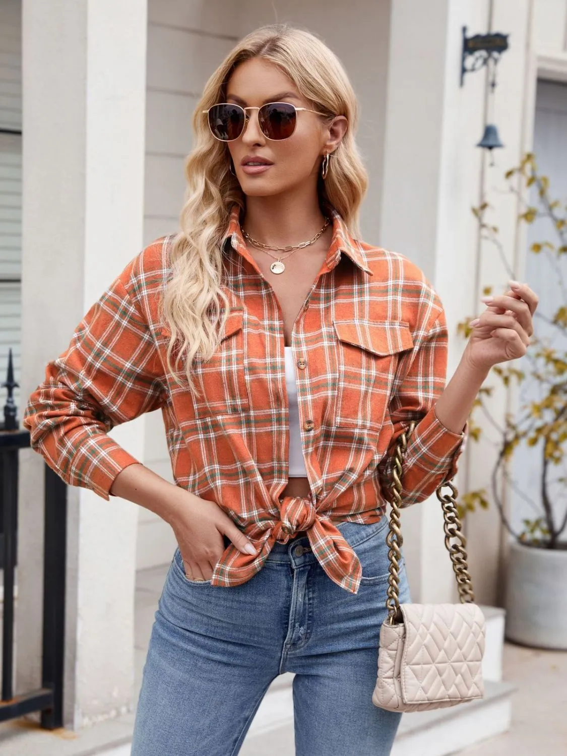 Plaid Button Up Long Sleeve Shirt - 7 Colors