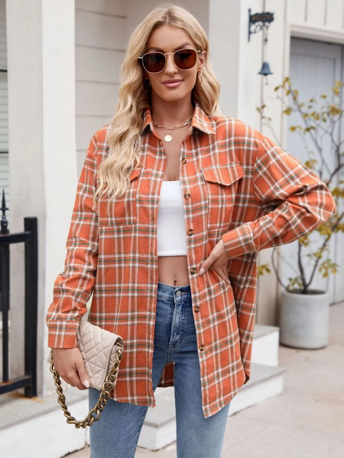 Plaid Button Up Long Sleeve Shirt - 7 Colors