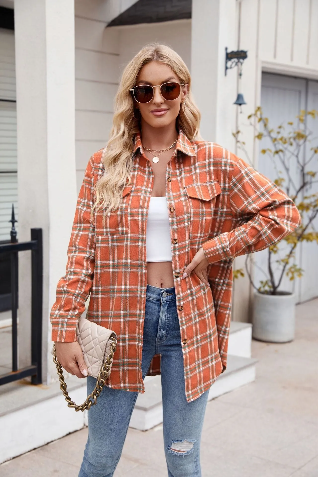 Plaid Button Up Long Sleeve Shirt - 7 Colors