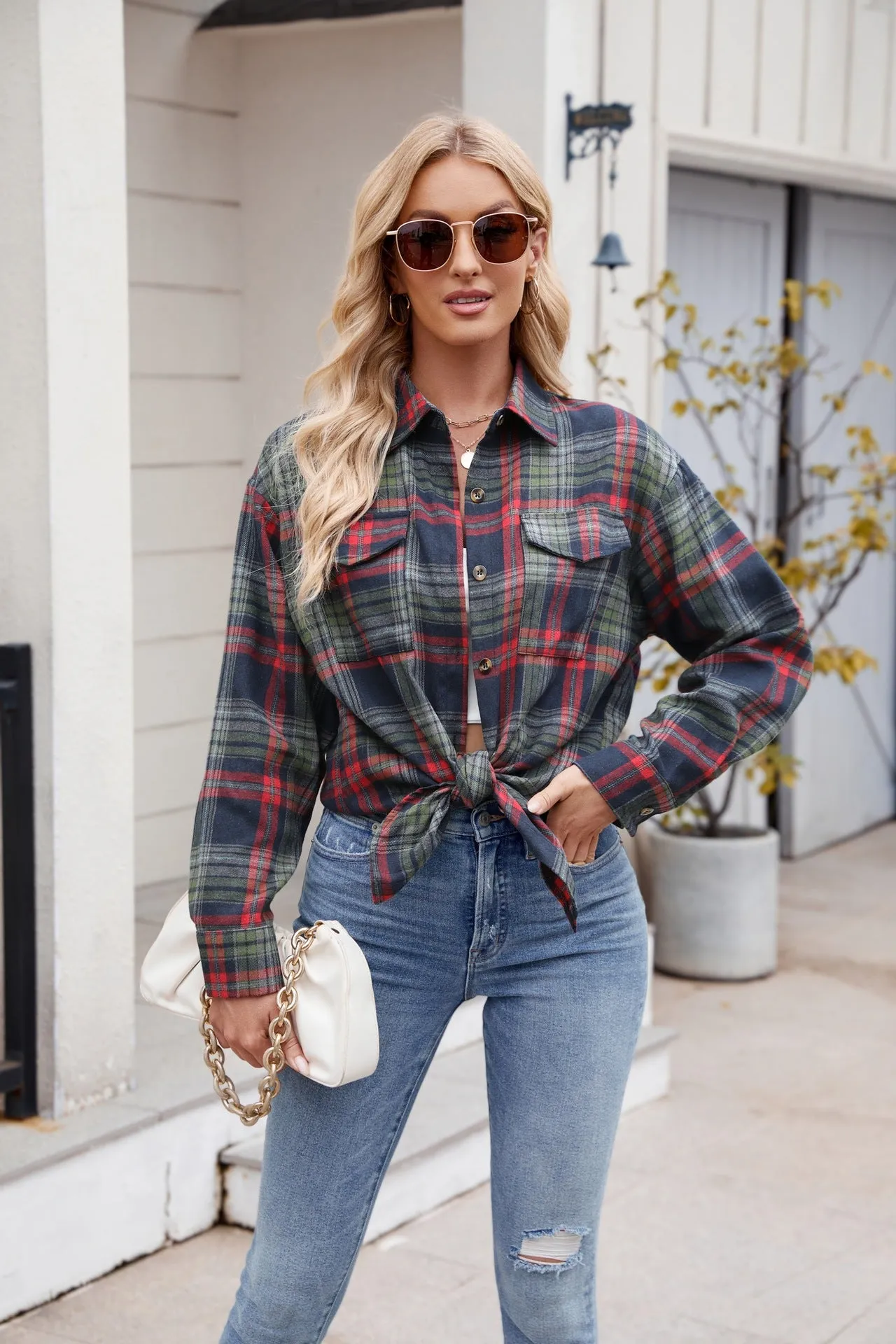 Plaid Button Up Long Sleeve Shirt - 7 Colors