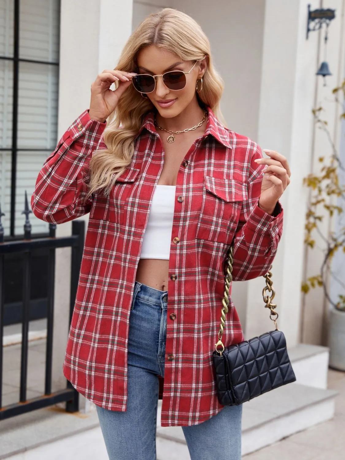 Plaid Button Up Long Sleeve Shirt - 7 Colors