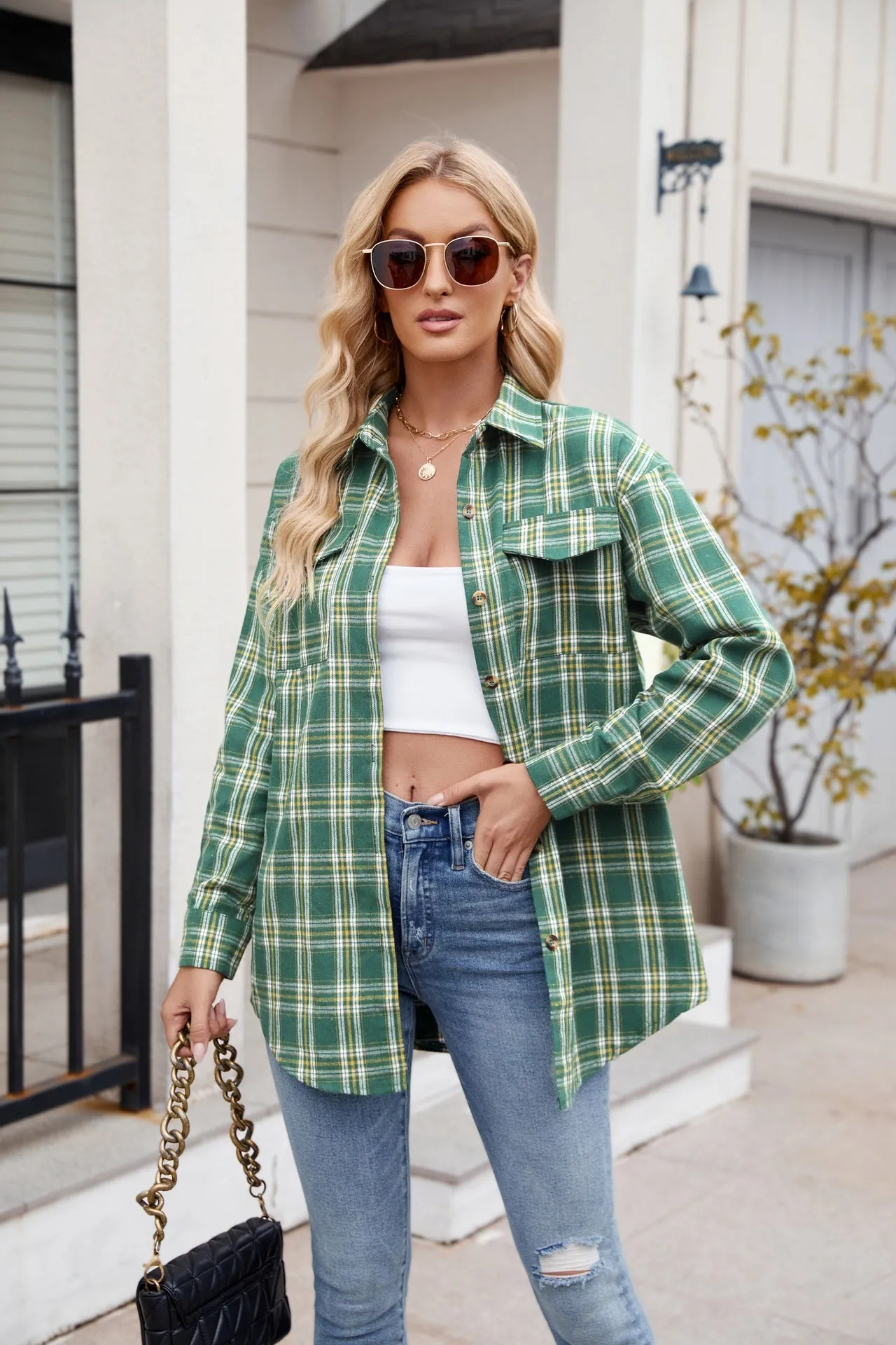 Plaid Button Up Long Sleeve Shirt - 7 Colors