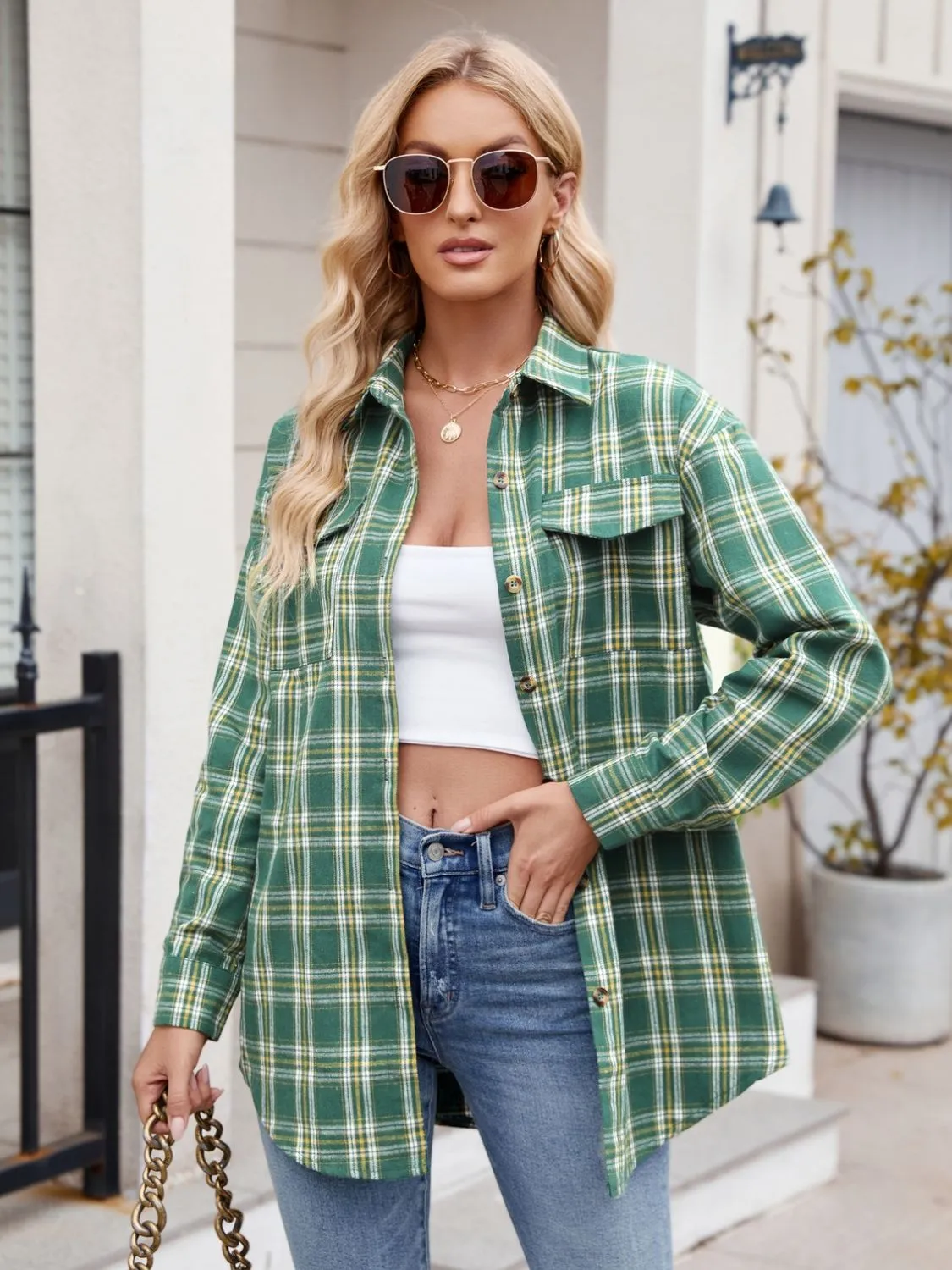 Plaid Button Up Long Sleeve Shirt - 7 Colors