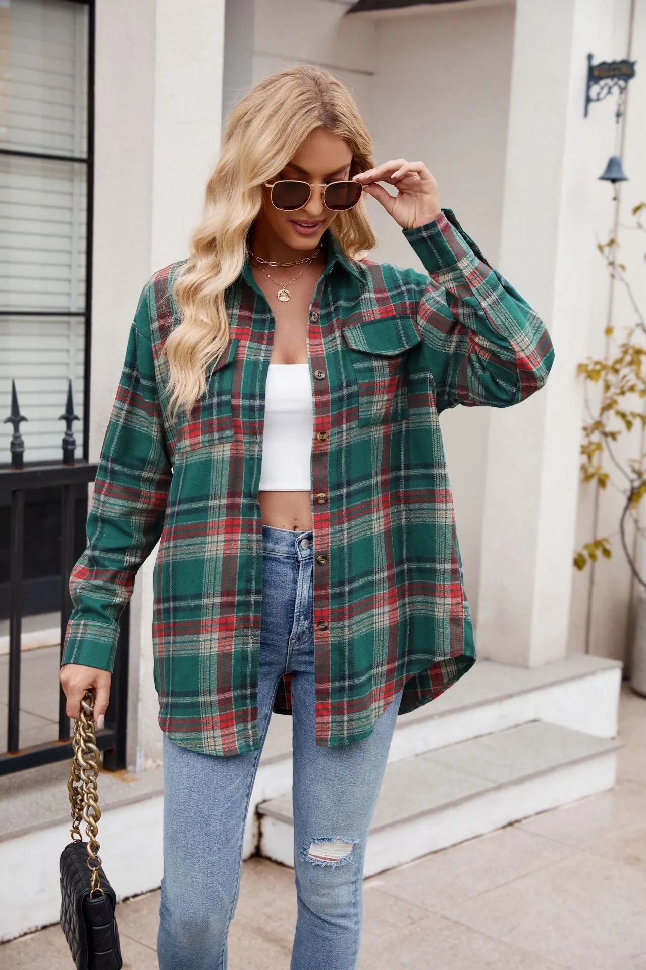 Plaid Button Up Long Sleeve Shirt - 7 Colors