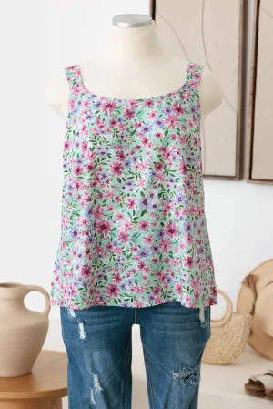 Plus Size Criss Cross Back Tie Sleeveless Floral Top