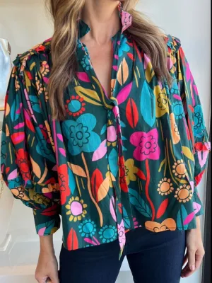 Printed Lantern Sleeve Blouse