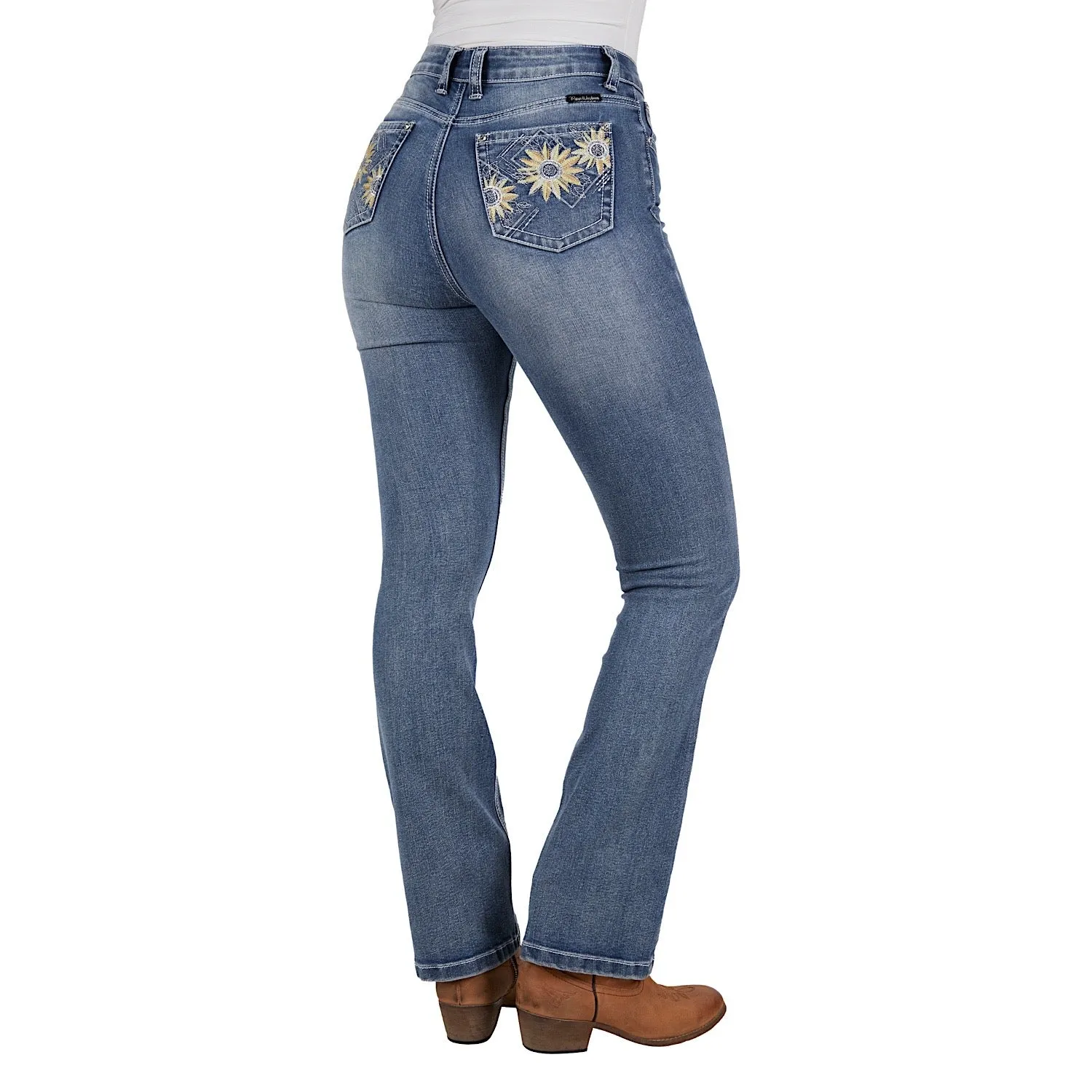 Pure Western Women's Amy High Rise Boot Cut Jean 32" Leg Retro Blue