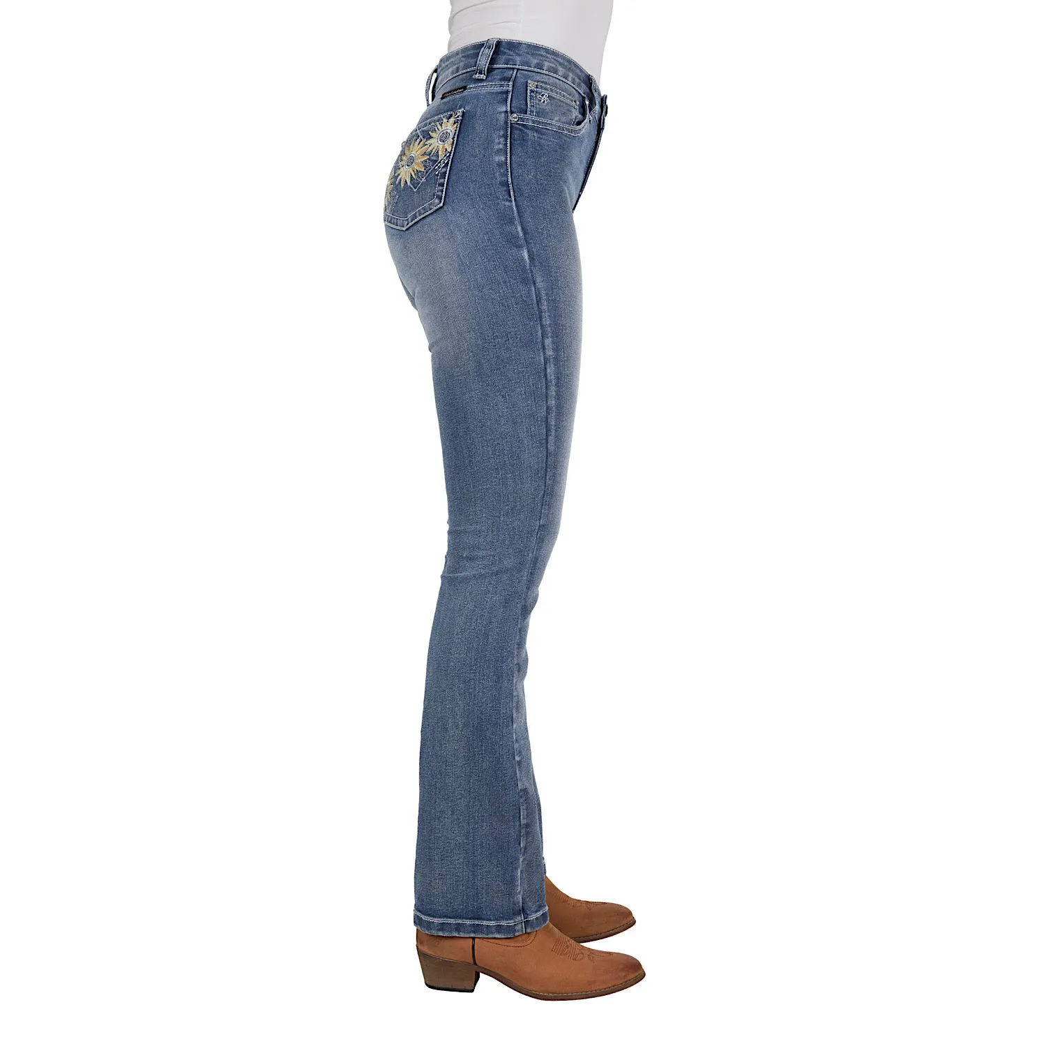 Pure Western Women's Amy High Rise Boot Cut Jean 32" Leg Retro Blue