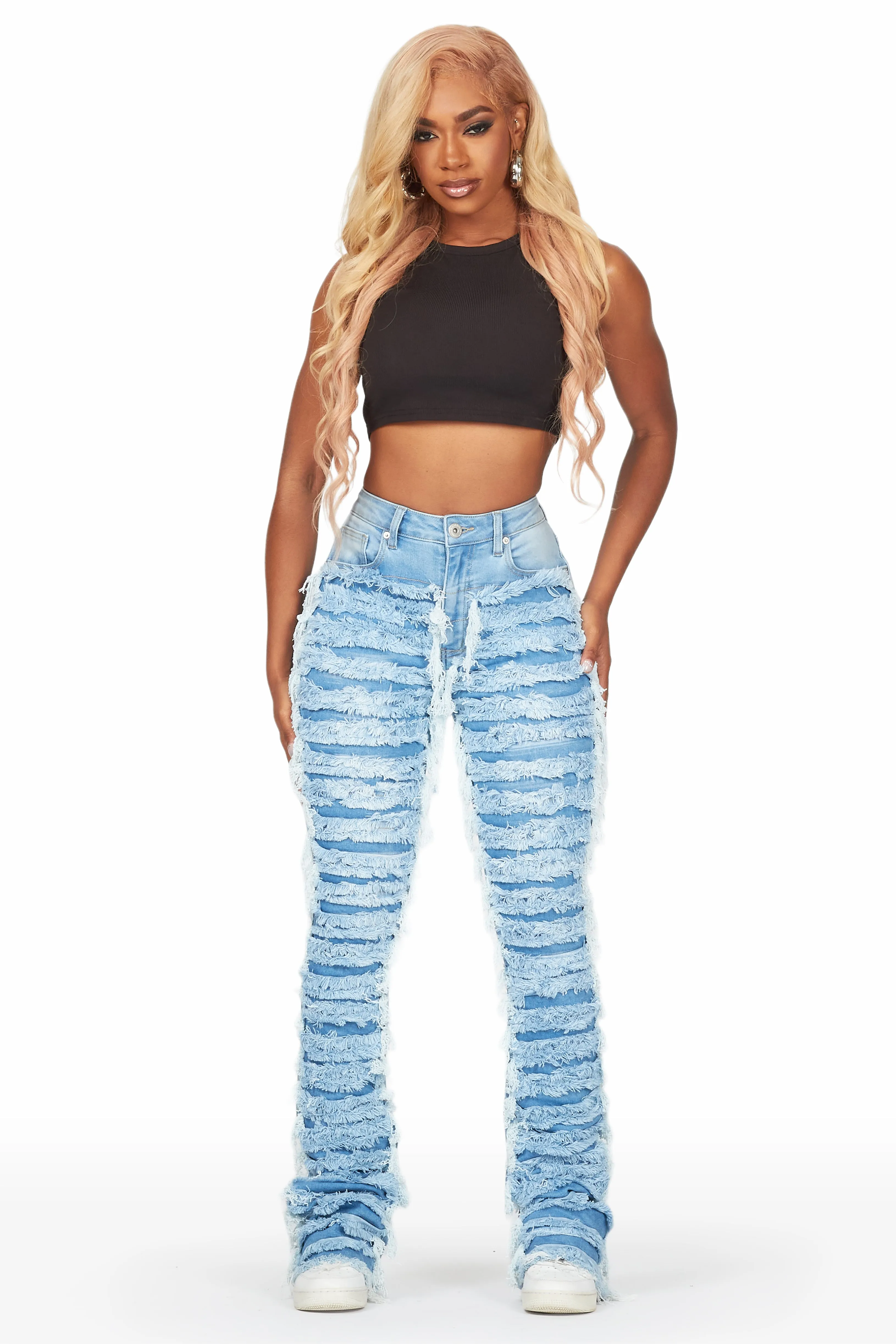 Raeven Light Blue Stacked Flare Jean