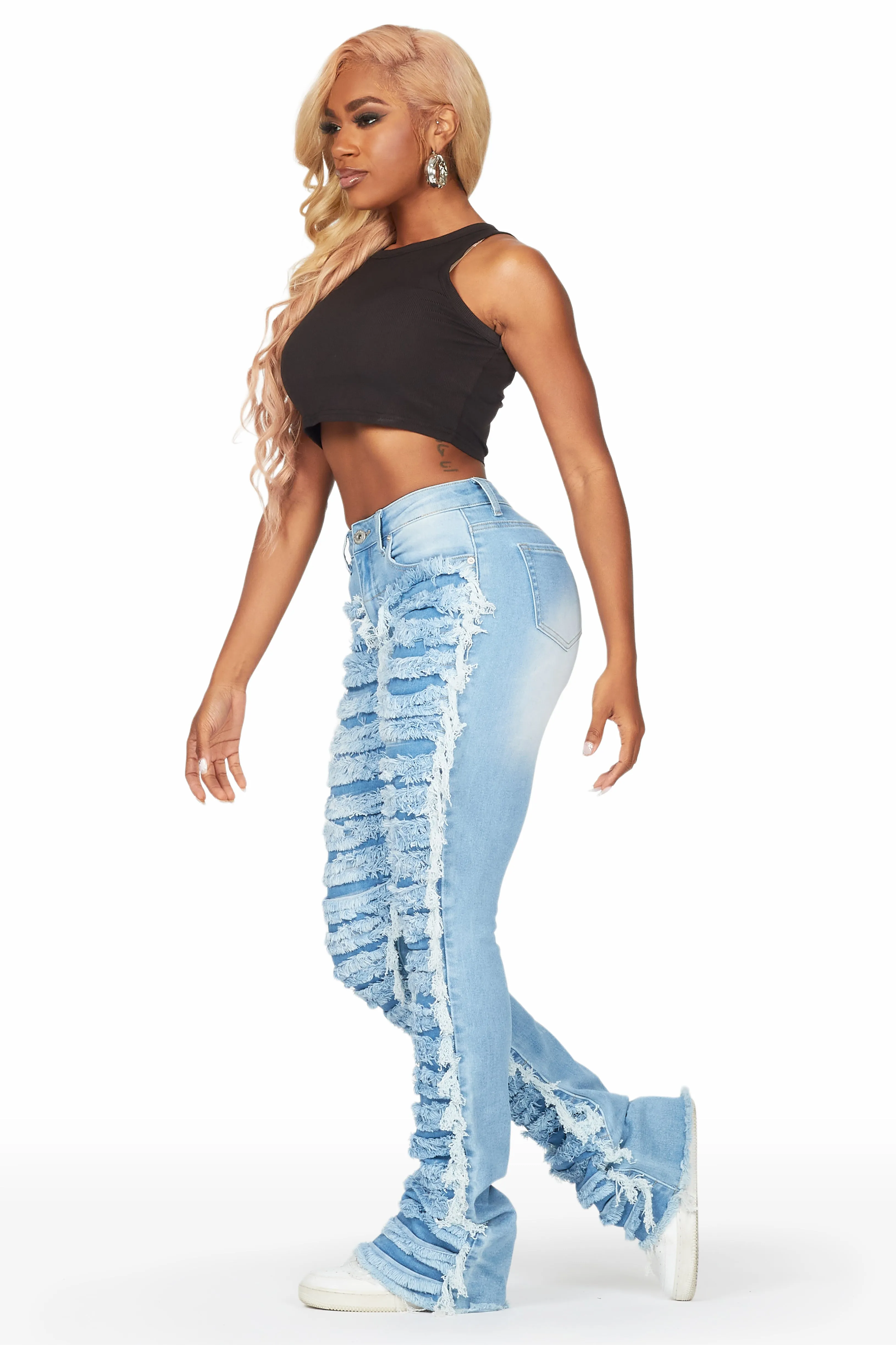 Raeven Light Blue Stacked Flare Jean