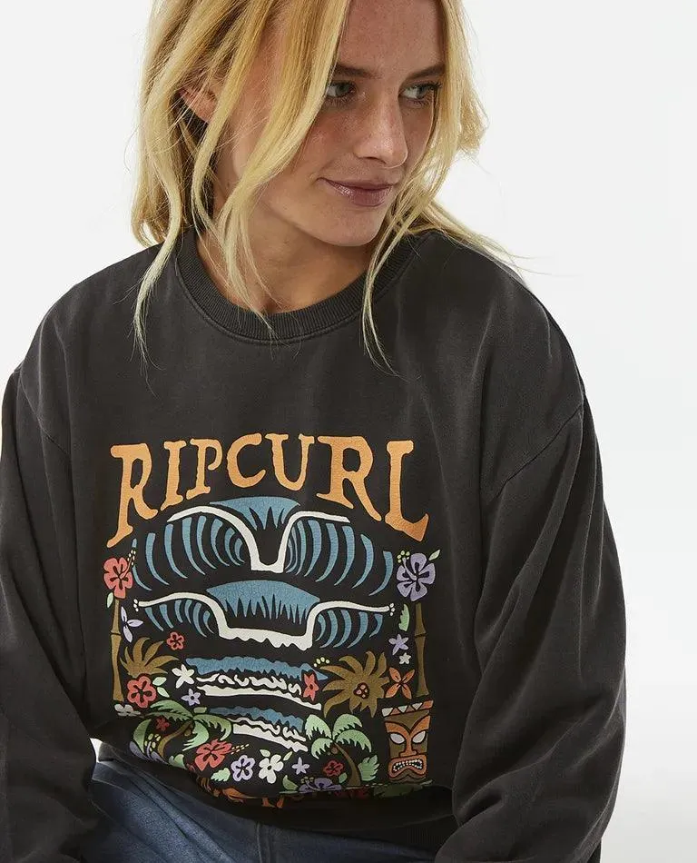 Rip Curl Tiki Tropic Relaxed Crew Sweatshirt Washed Black