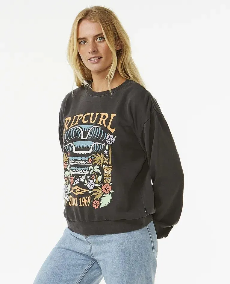 Rip Curl Tiki Tropic Relaxed Crew Sweatshirt Washed Black