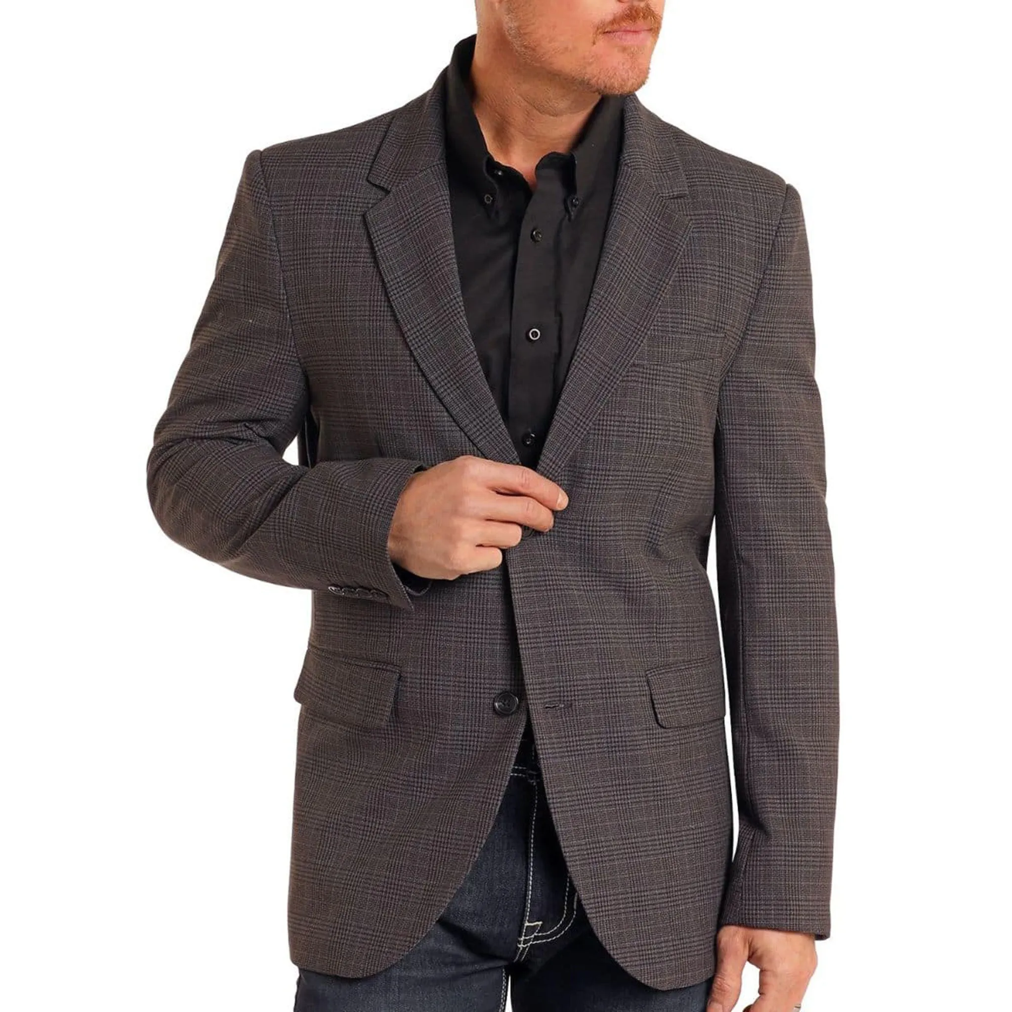 Rock & Roll Men's Black Plaid Sports Coat