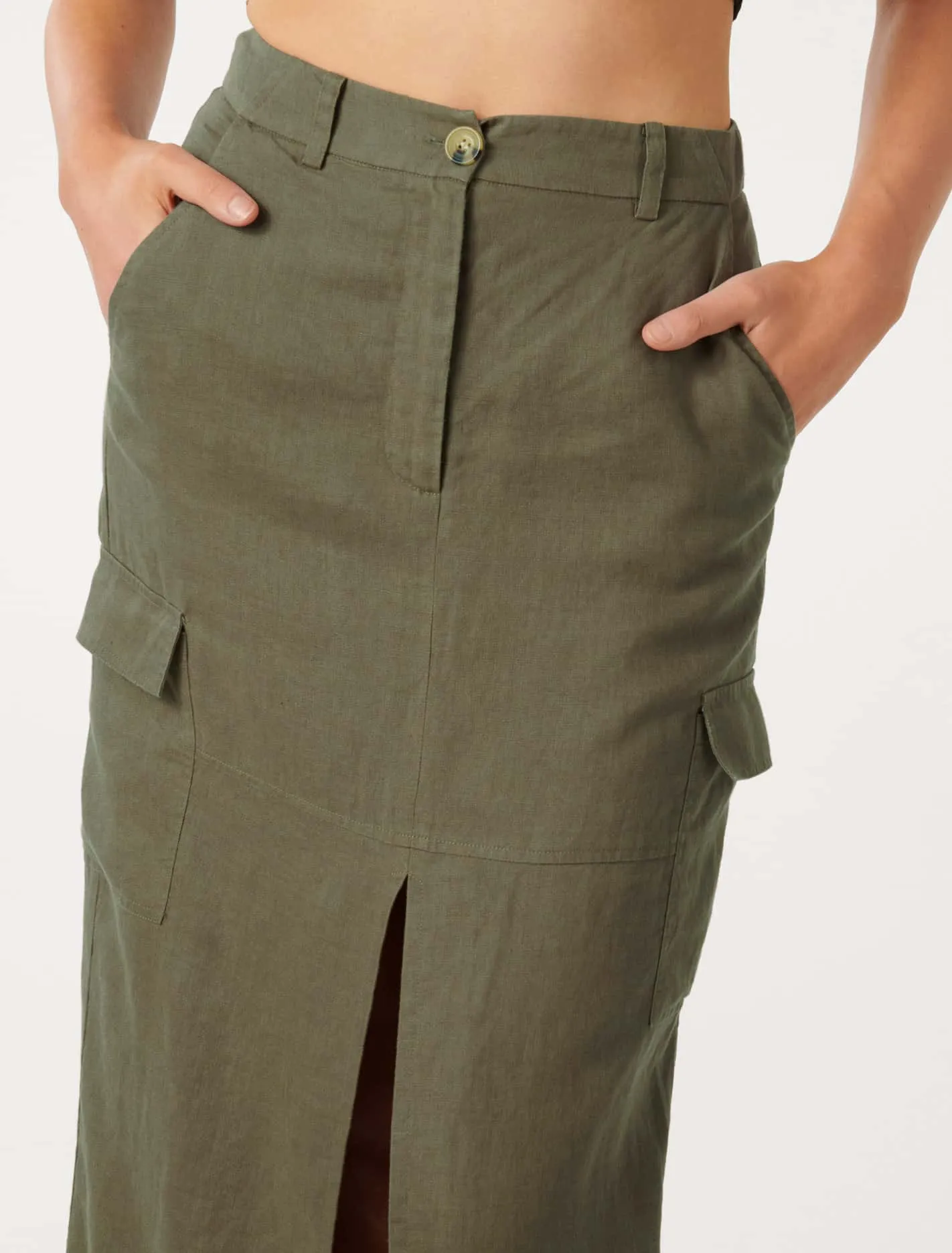 Ronnie Linen Cargo Midi Skirt