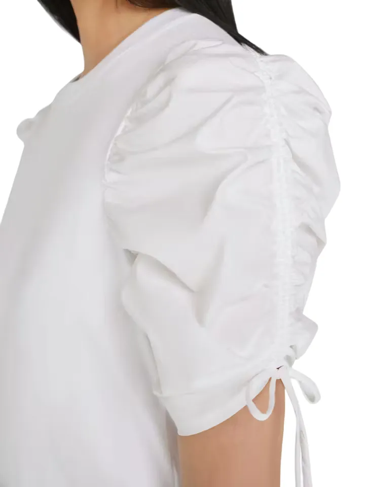 Ruched Tie Sleeve Tee - White