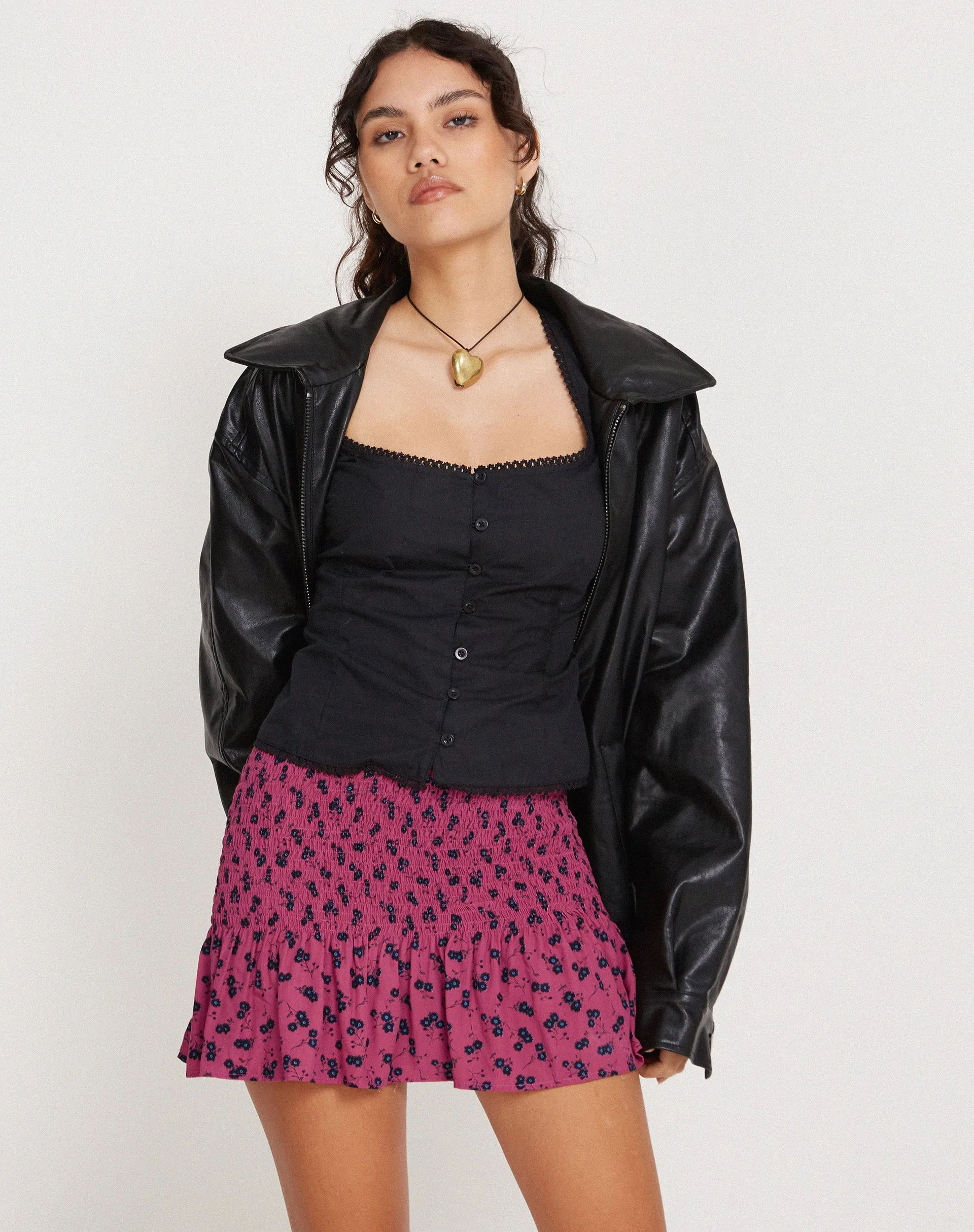 Rylee Mini Skirt in Raspberry Floral