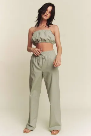 Sage Linen Halter Tie Top With Matching Pants Set