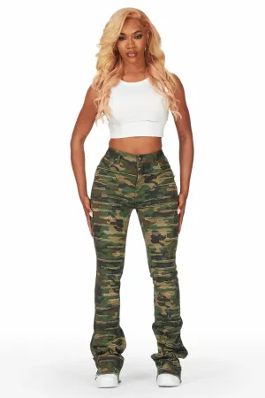 Shareya Camo Stacked Flare Jean