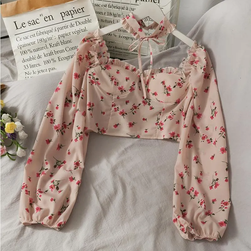 Short cropped chiffon shirt with sweet print ears