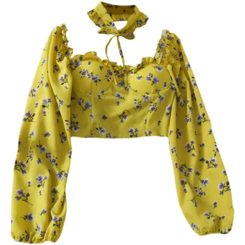 Short cropped chiffon shirt with sweet print ears