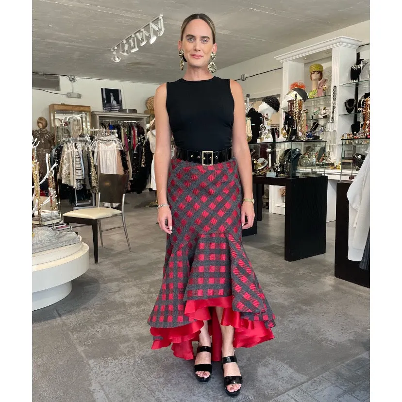 Silvia Tcherassi Red Check Fishtail Skirt