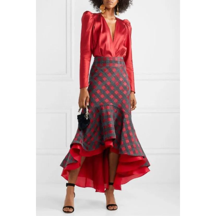 Silvia Tcherassi Red Check Fishtail Skirt