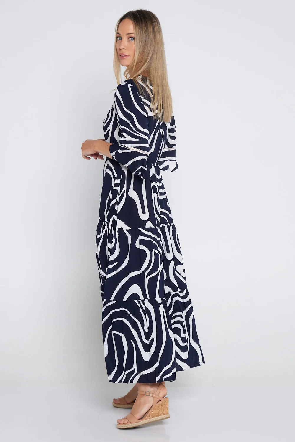 Tangela Maxi Dress - Navy White Swirl