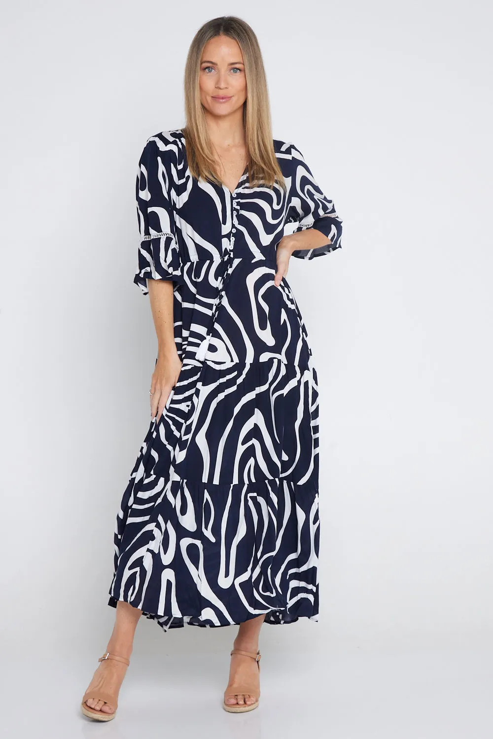 Tangela Maxi Dress - Navy White Swirl