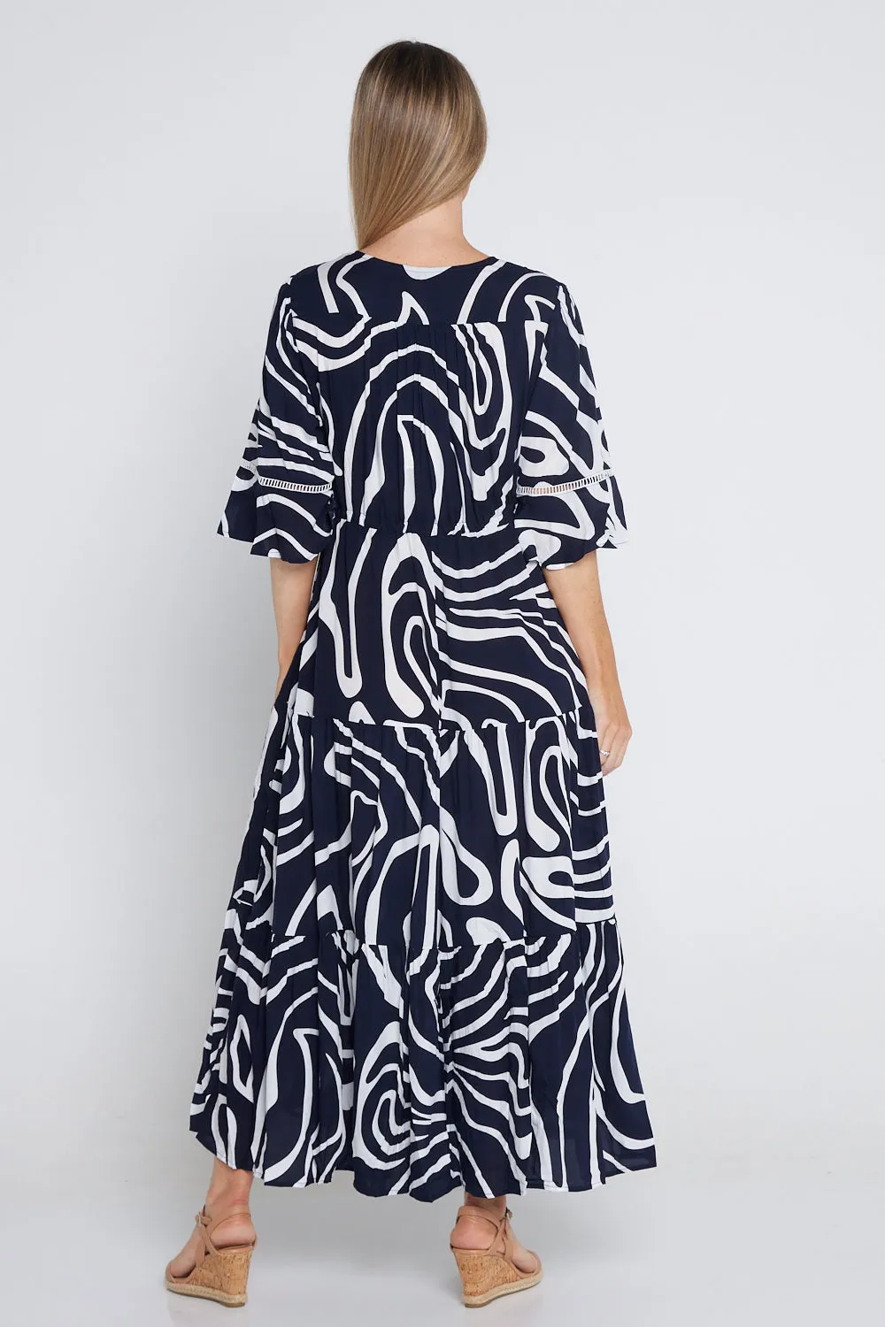 Tangela Maxi Dress - Navy White Swirl