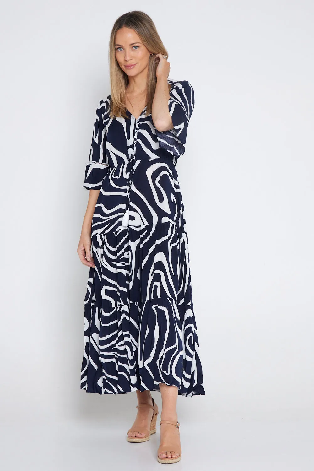 Tangela Maxi Dress - Navy White Swirl