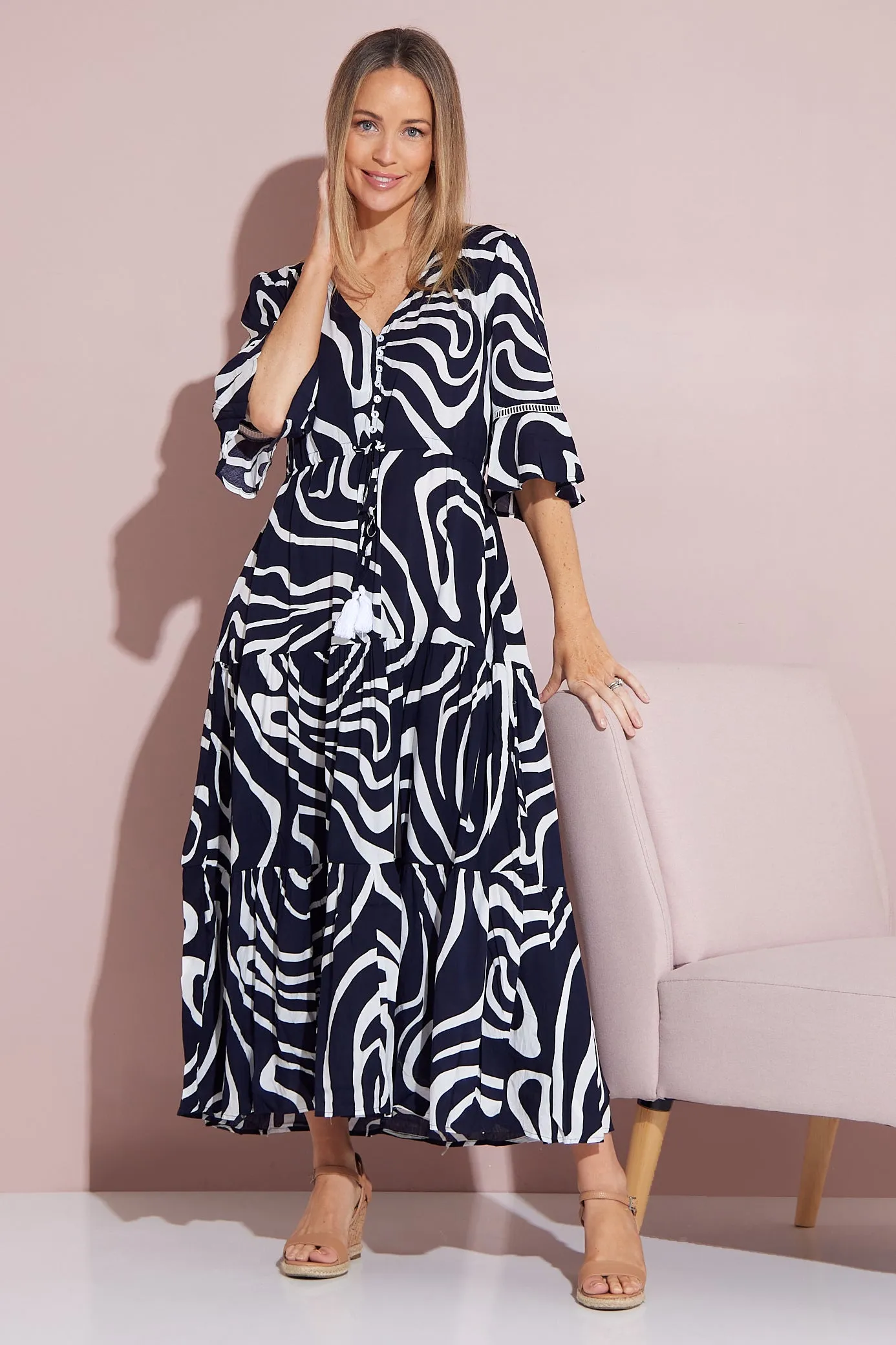 Tangela Maxi Dress - Navy White Swirl