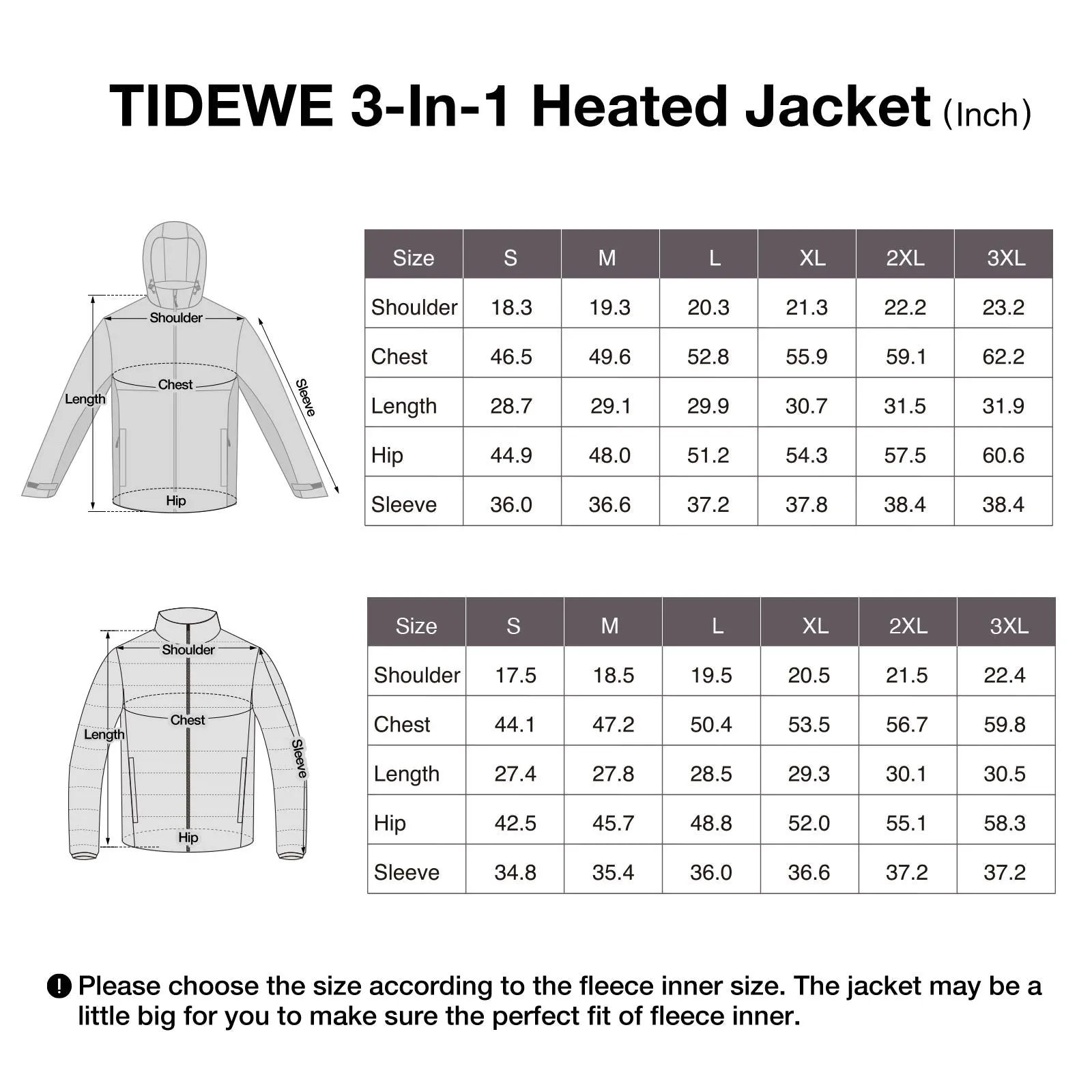 TideWe® Men's 3-in-1 Black Heated Jacket