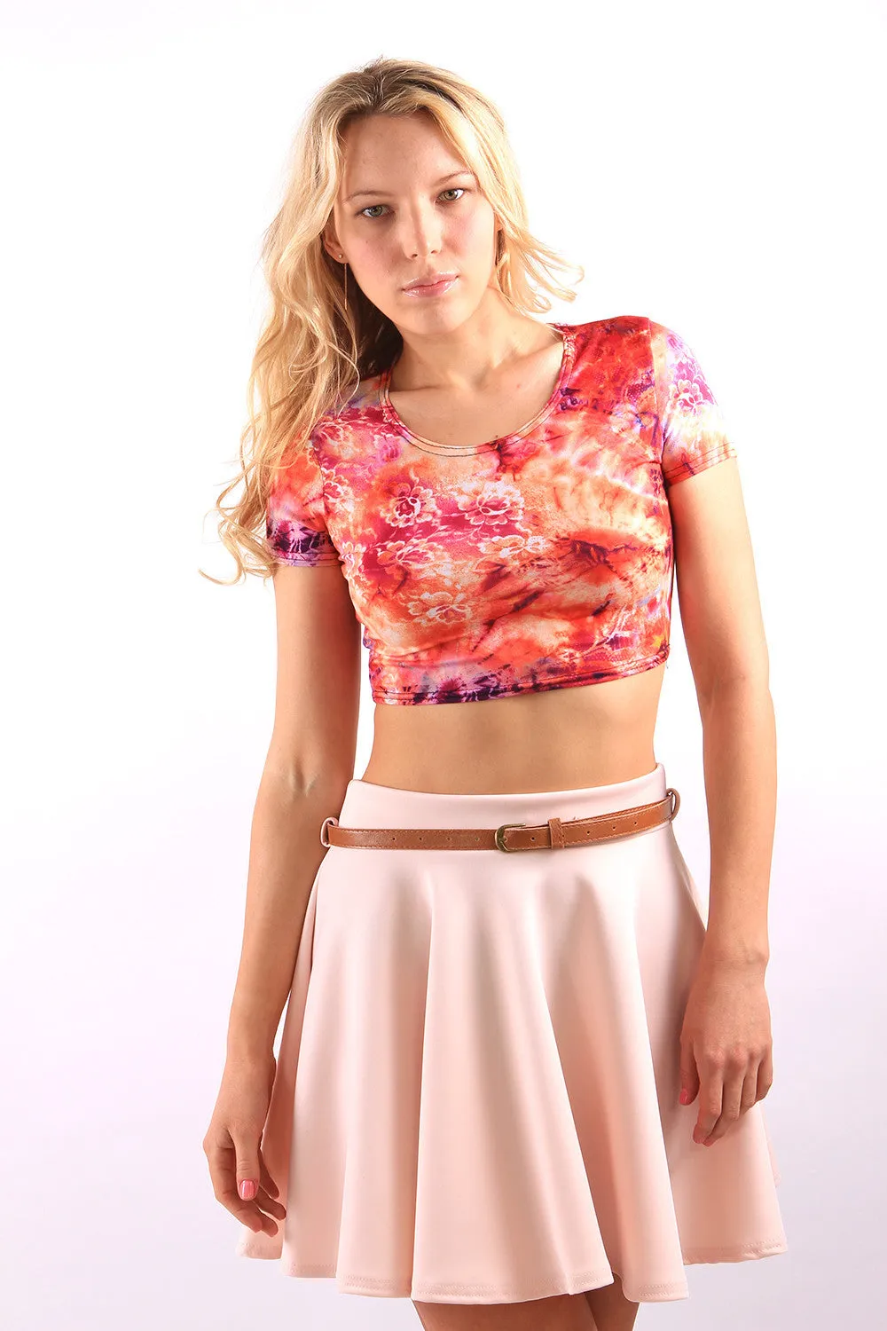 Tie Dye Print Short Sleeve Crop Top