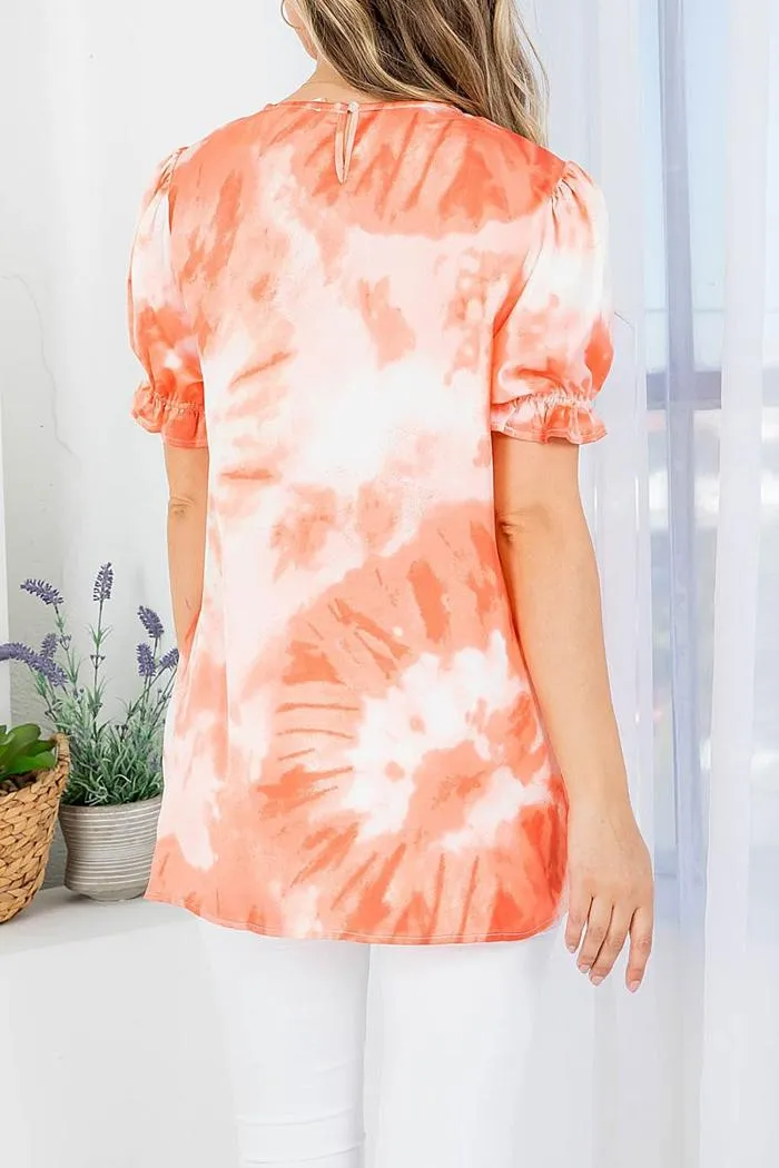 Tie Dye Round Neckline Puffed Sleeve