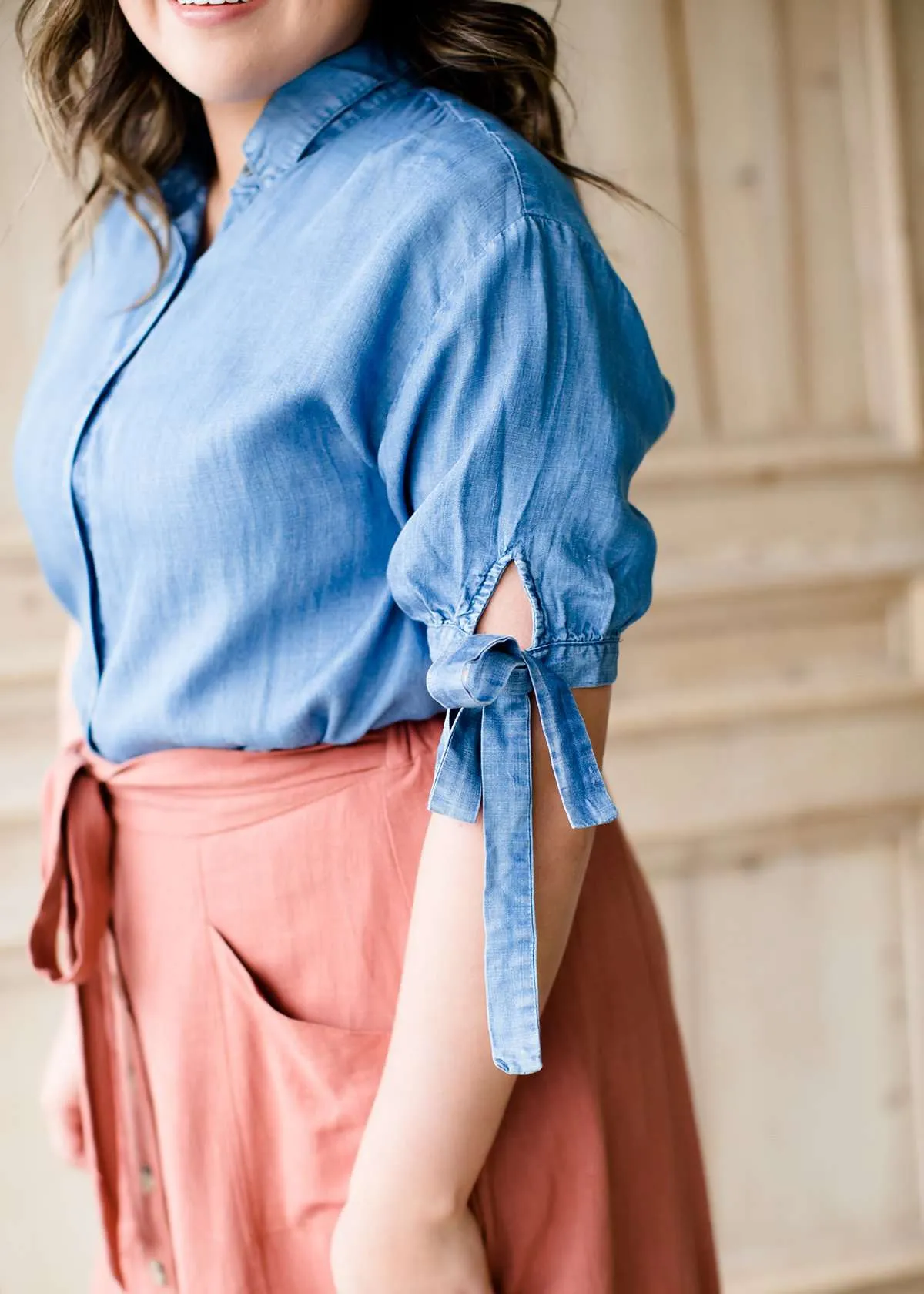 Tie Sleeve Button Up Blouse - FINAL SALE