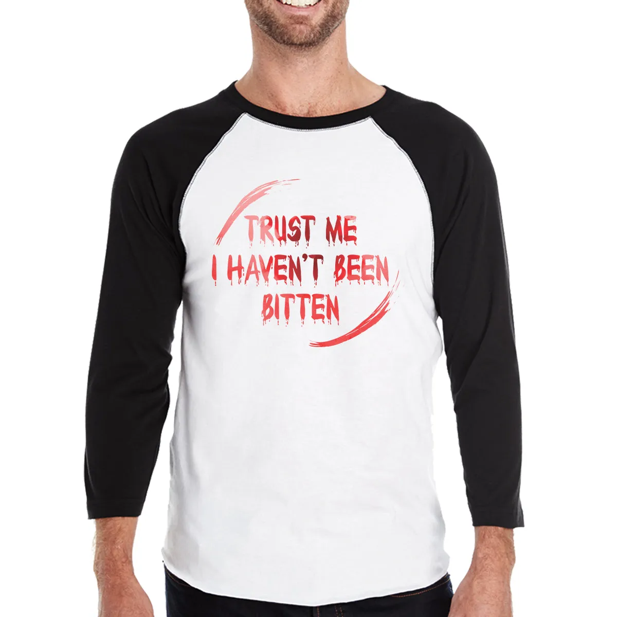 Trust Me I Haven't Been Bitten Blood Mens Black And White BaseBall Shirt