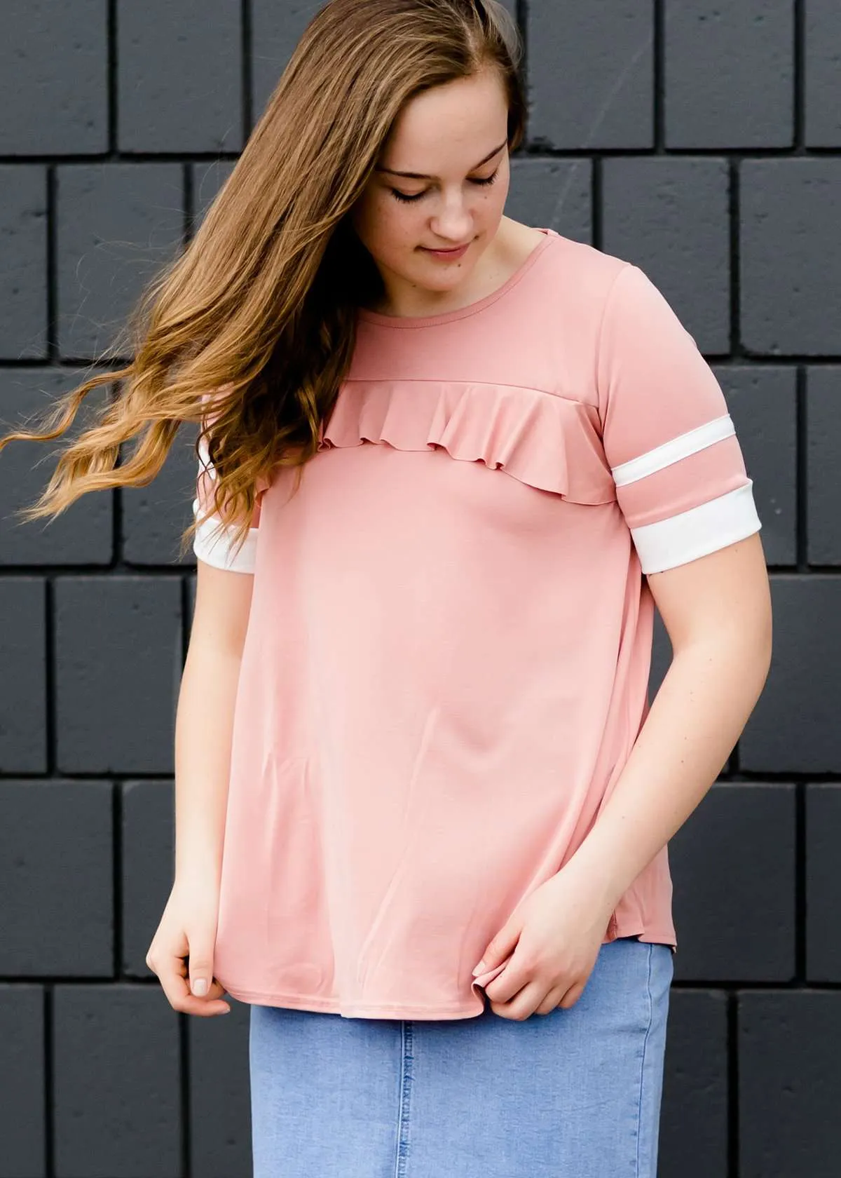 Varsity Sleeve Flowy Modest Top-FINAL SALE