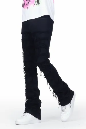 Waylon Jet Black Frayed Super Stacked Flare Jean