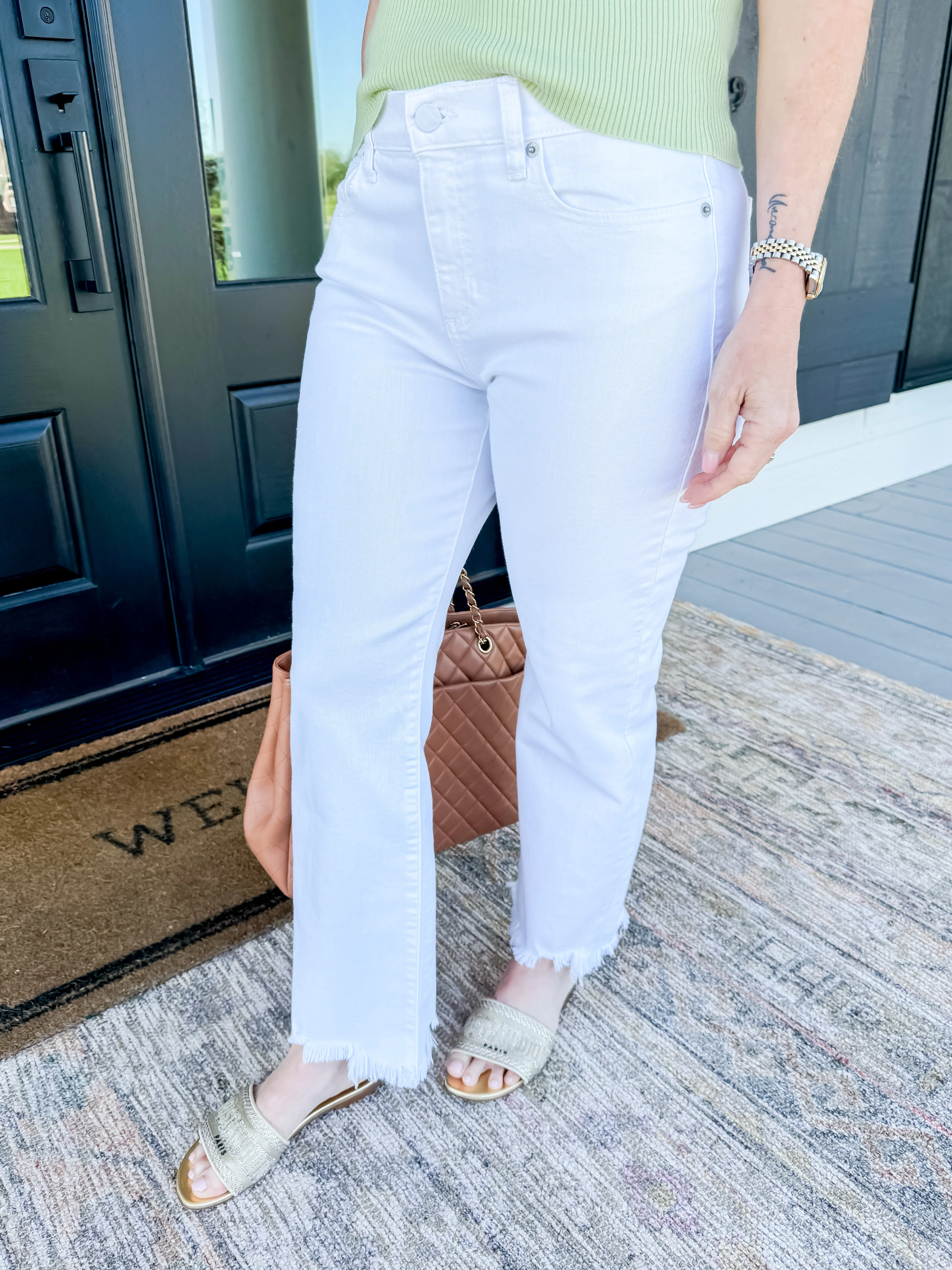 White Medium Rise Kick Flare Jean