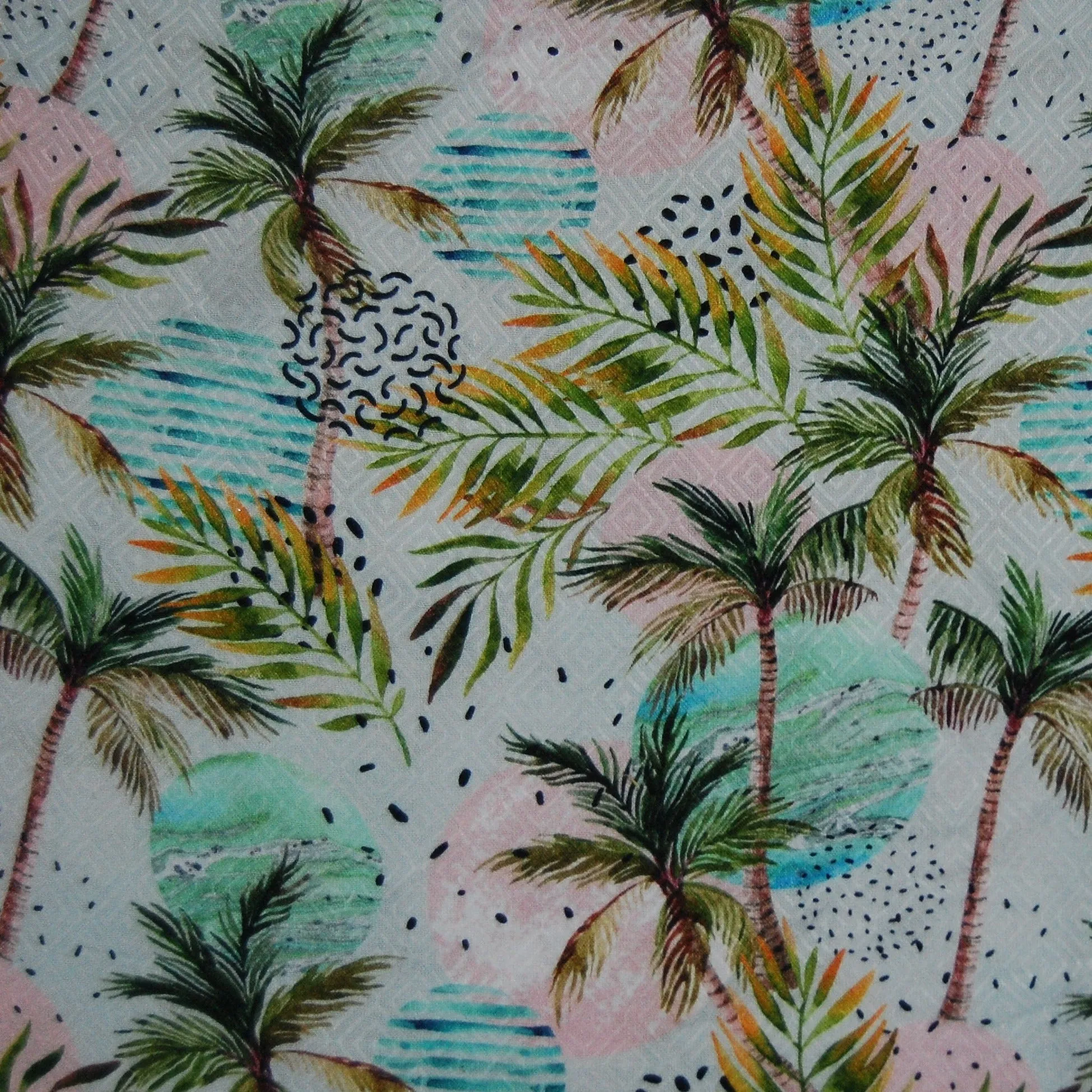 White Multicolor Tropical Print Viscose Dobby Fabric