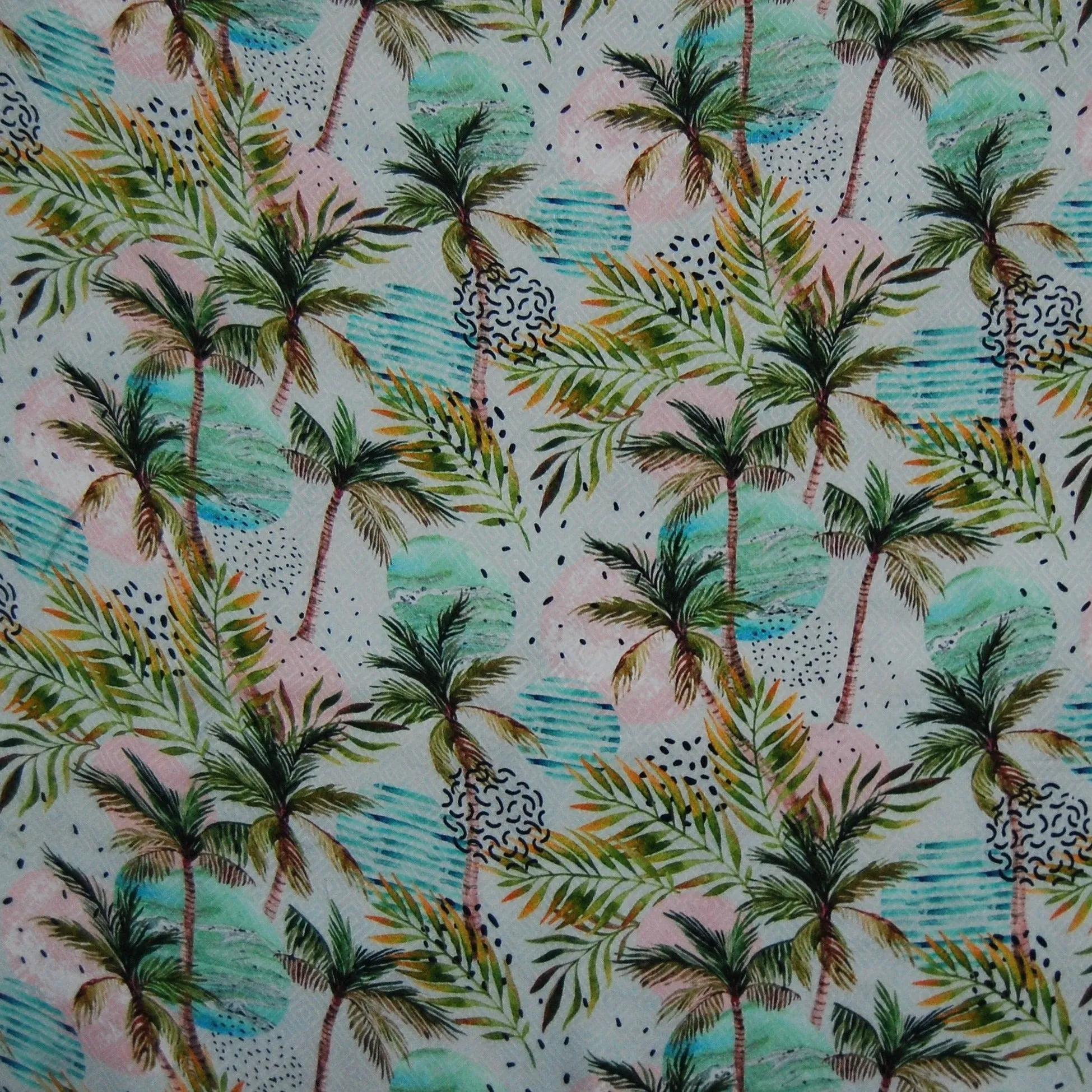 White Multicolor Tropical Print Viscose Dobby Fabric